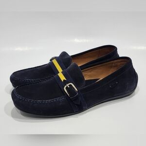 Ralph Lauren Dark Blue Suede Loafers with Yellow Accent